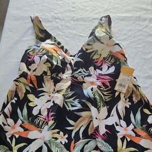 Kona Sol Black and Orange Floral Swimwear